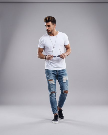 Blue Distressing Jeans